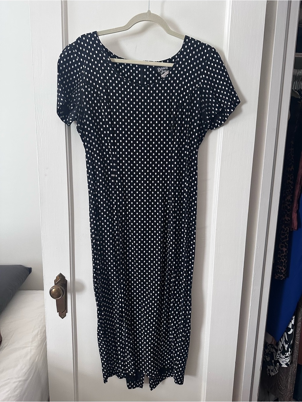 Vintage Polka Dot Scoop Neck Midi Dress - Black & White